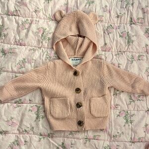 Old Navy Blush Knit Baby Cardigan with Bear Ears